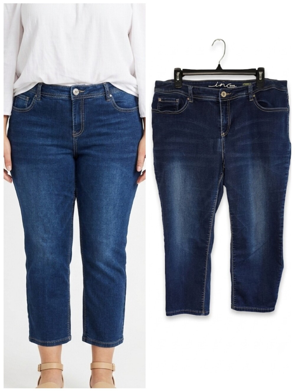 INC International Concepts Curvy Fit  Dark Blue Straight Leg Cropped Jean Capris